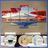 Wooden Framed Canvas, Beautiful Mount Fuji Theme Poster - 5pcs