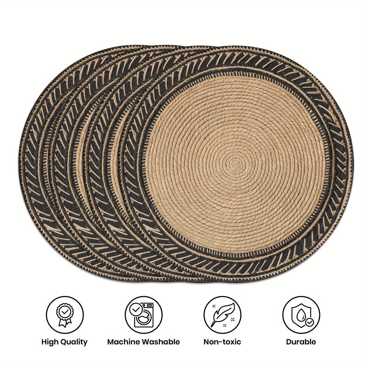4-Pack Vintage Golden Round Placemats, 38.1cm Polyester Non-Slip Washable Table Mats for Home, Kitchen, Banquet, Party Dining Decor