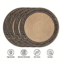 4-Pack Vintage Golden Round Placemats, 38.1cm Polyester Non-Slip Washable Table Mats for Home, Kitchen, Banquet, Party Dining Decor