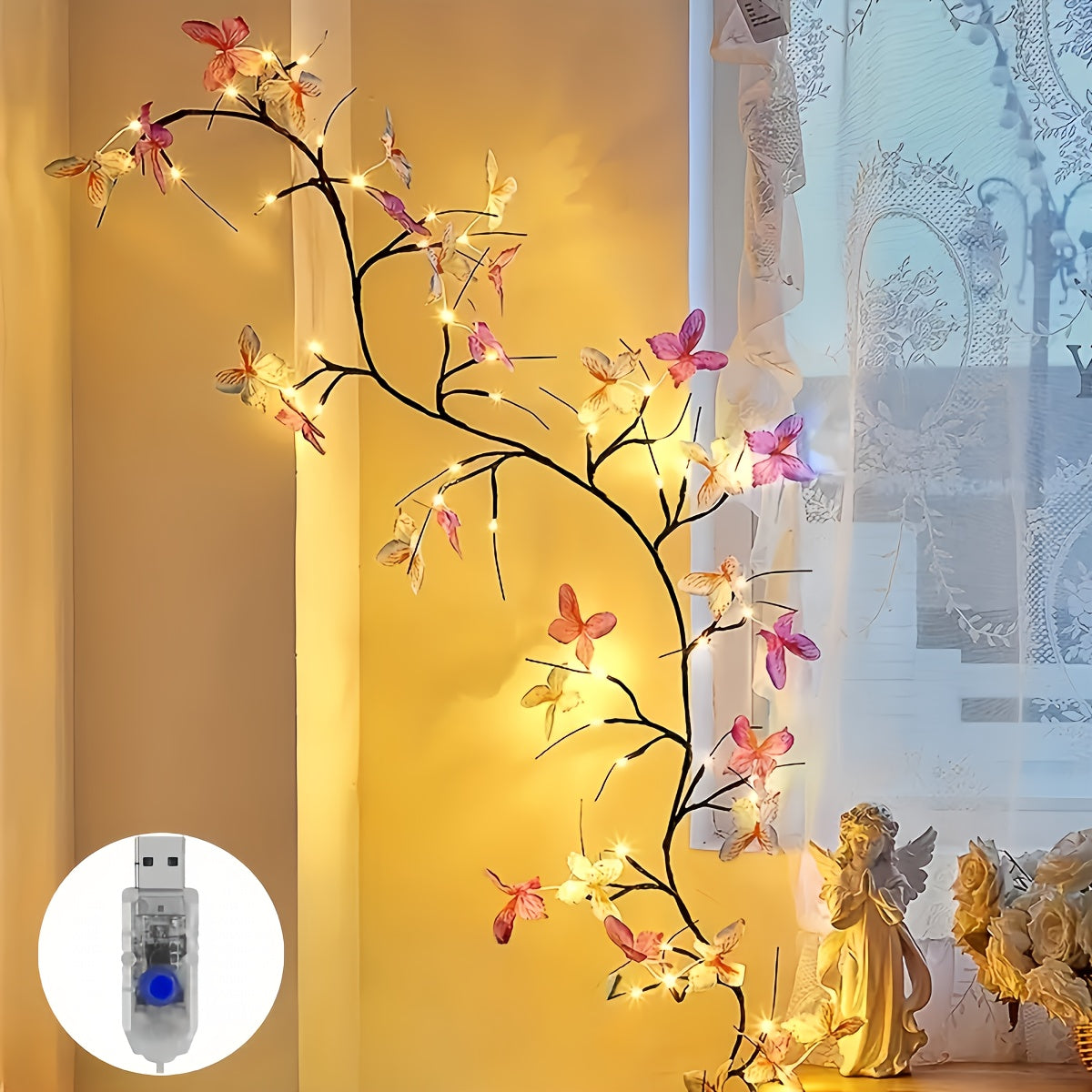 Flexible LED Willow Vine & Butterfly Tree Light - 129.84cm