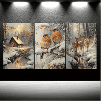 Winter Cabin & Wildlife Canvas Art Set, 39.88x59.94cm - 3pcs