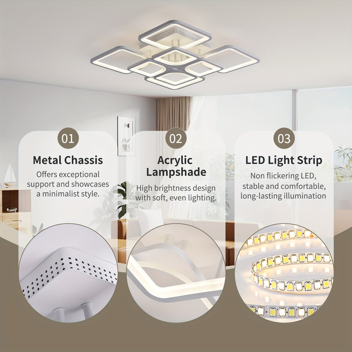 Modern LED Ceiling Light Fixture - Dimmable Metal Semi Flush Mount with Remote, Acrylic Shade, Infrared Sensor, 110-240V Hard-Wired Indoor Lighting for Living Room, Bedroom, Study - No Battery Required