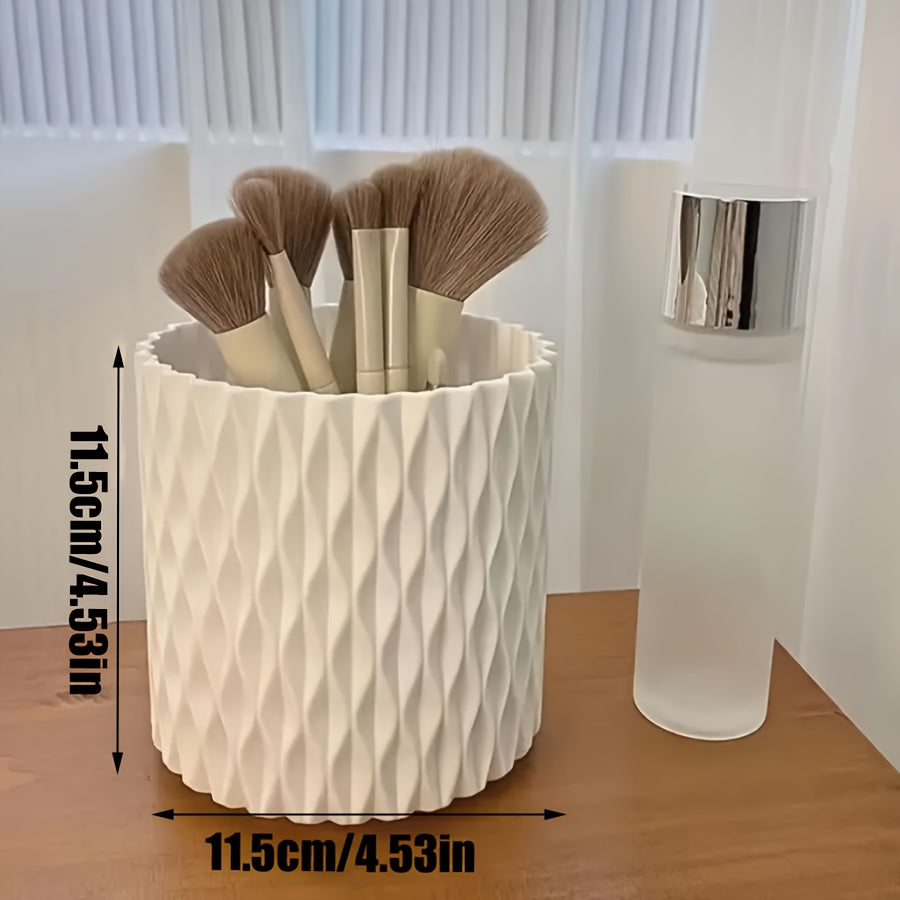 360° Rotating Makeup Brush Holder - Textured White Organizer