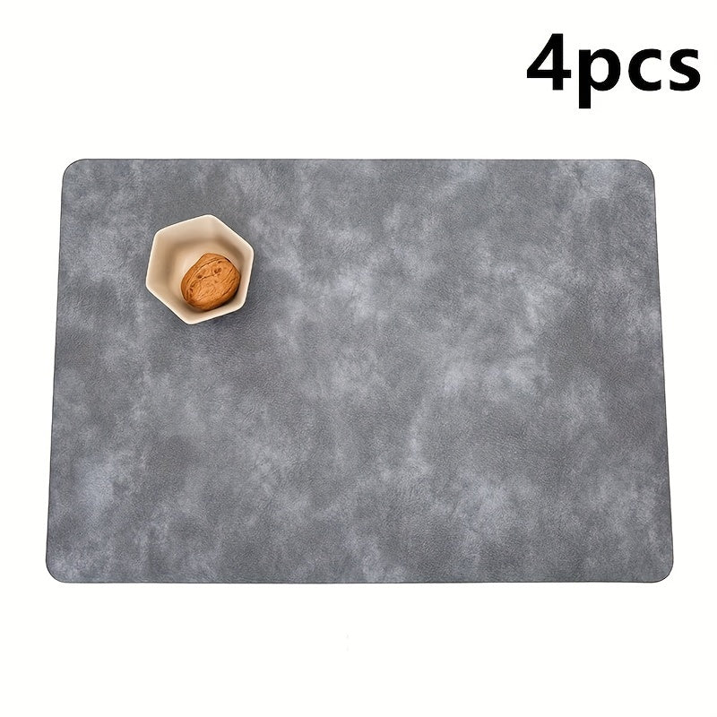 4pcs Set Faux Leather Placemats - Non-Slip, Heat-Resistant Table Mats with Cowhide Texture for Dining & Kitchen