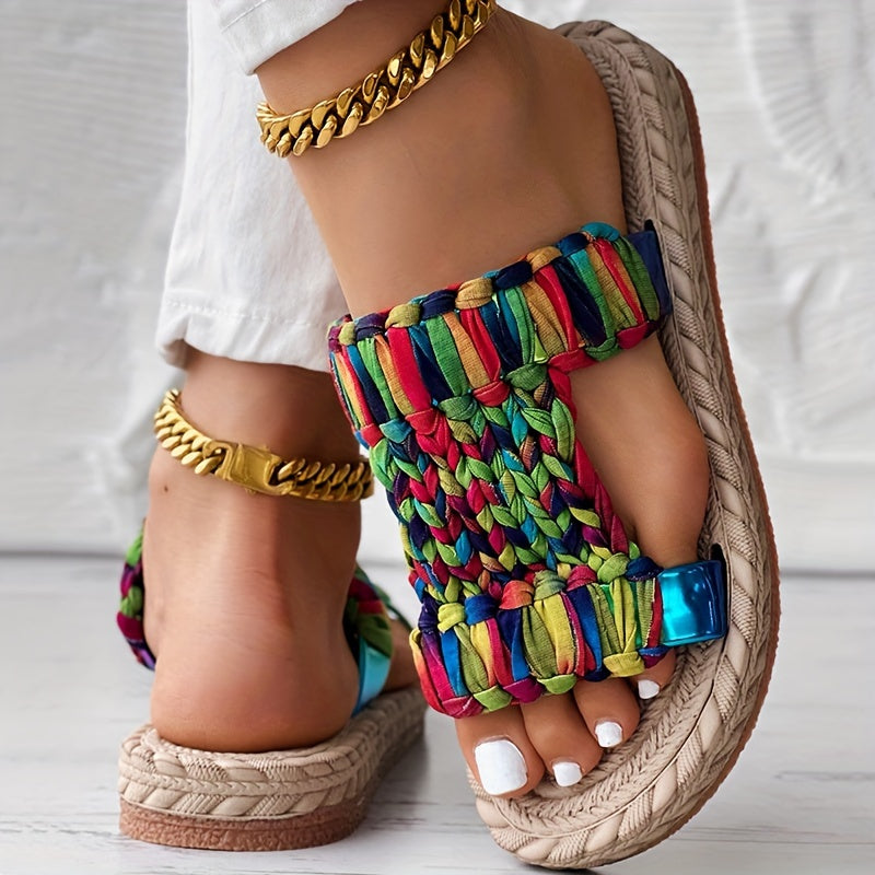 Colorful Woven Round Toe Casual Slippers