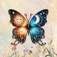 Butterfly Sun and Moon Metal Garden Sign