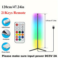 RGB LED Corner Floor Lamp with Remote, USB Powered - Adjustable Height