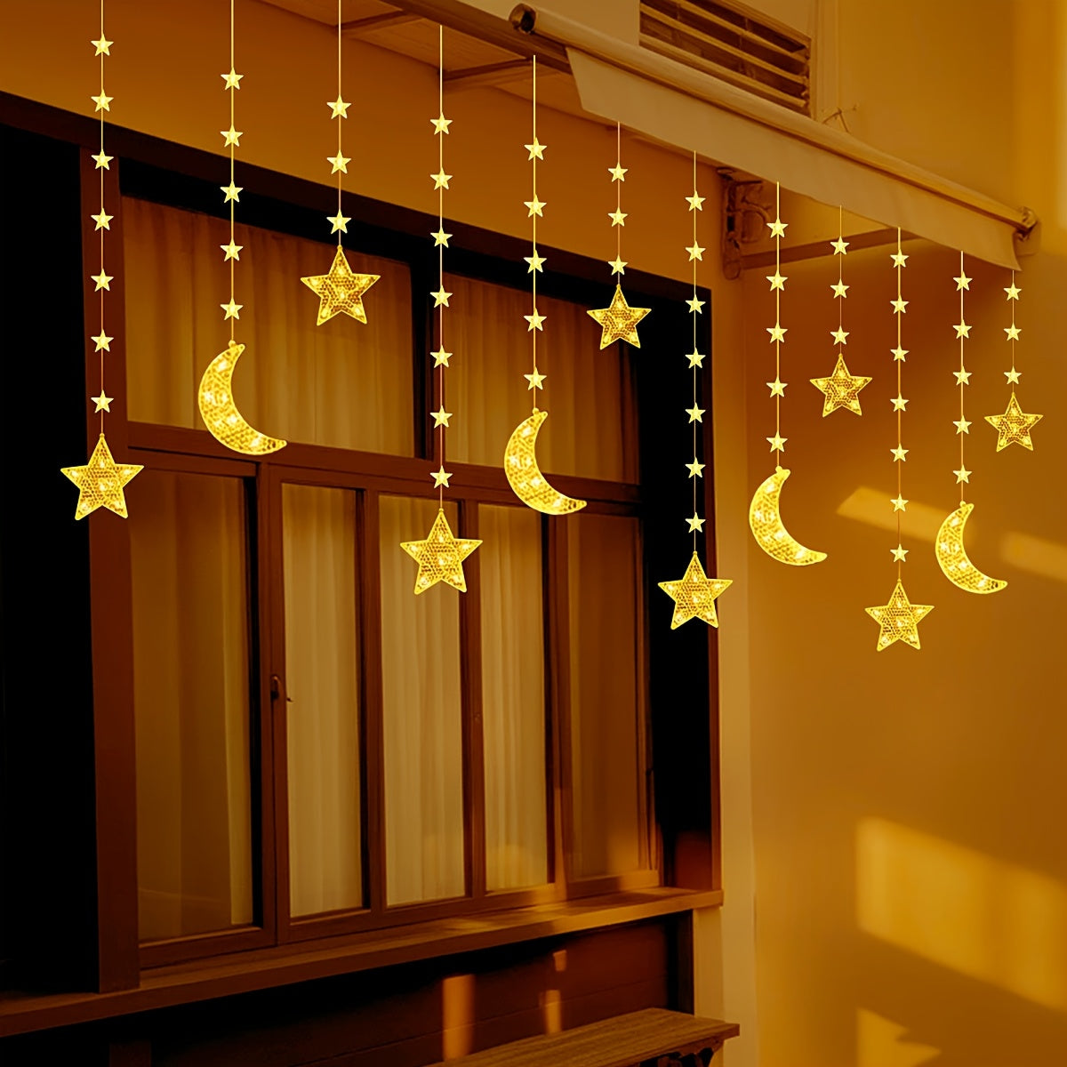 Moon and Star Fairy String Lights, USB Powered Resin Hanging Decorations - 98 LED