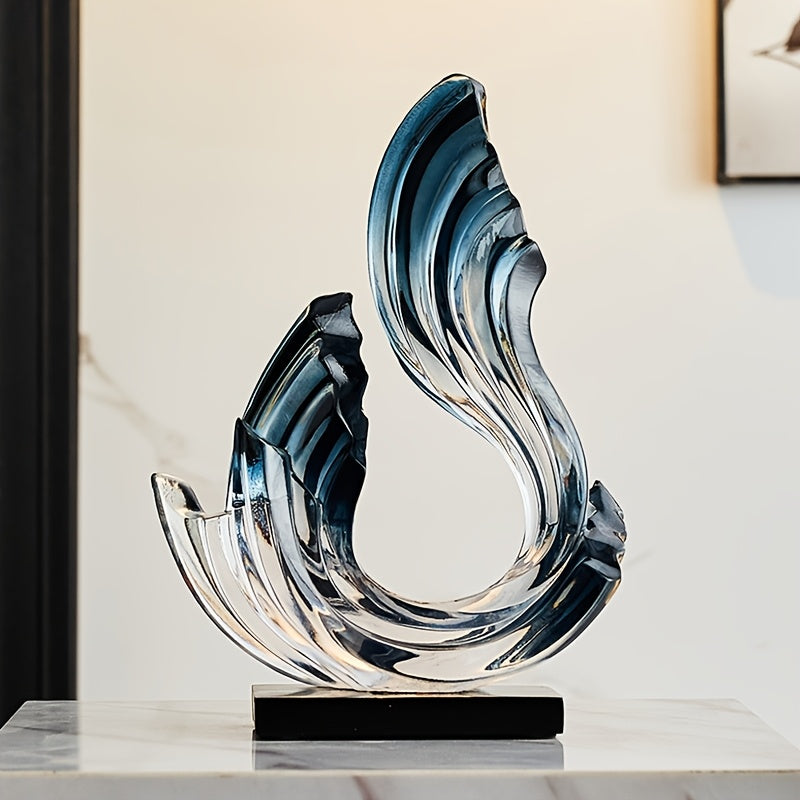 Elegant Blue-Green Resin Abstract Wave Statue