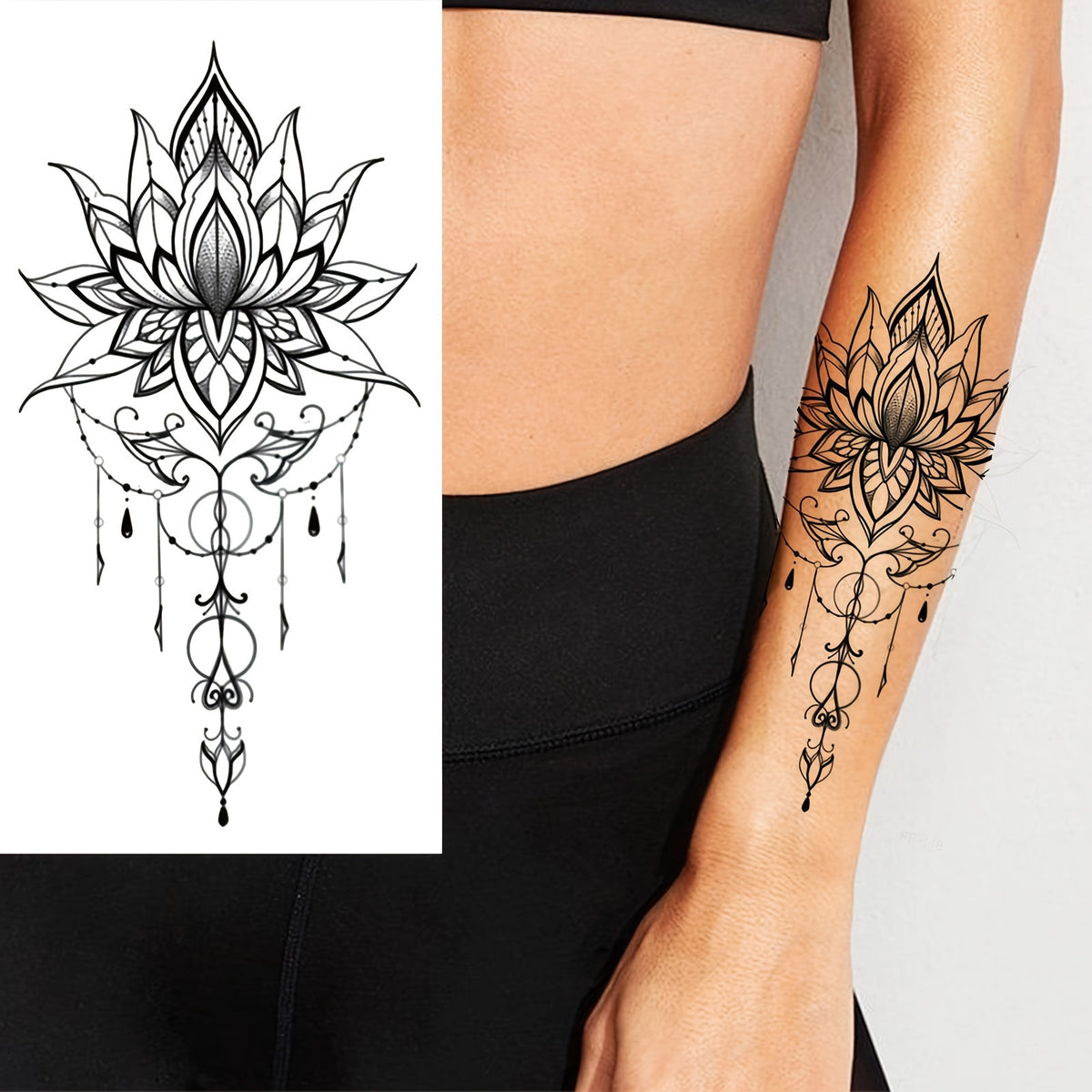 Lotus Henna Temporary Tattoo - Body Art Stickers