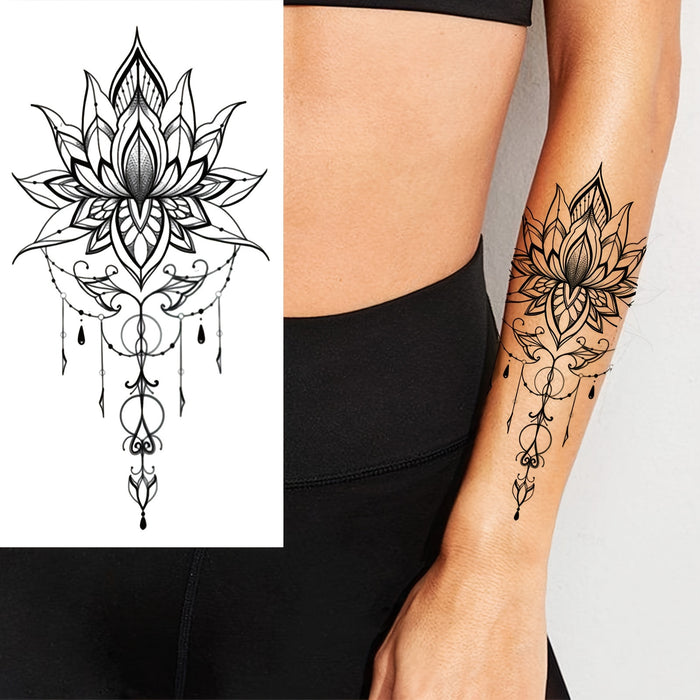 Lotus Henna Temporary Tattoo - Body Art Stickers