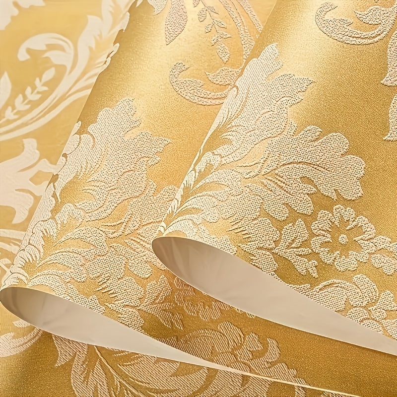 Luxurious Golden Yellow Floral Satin Wallpaper