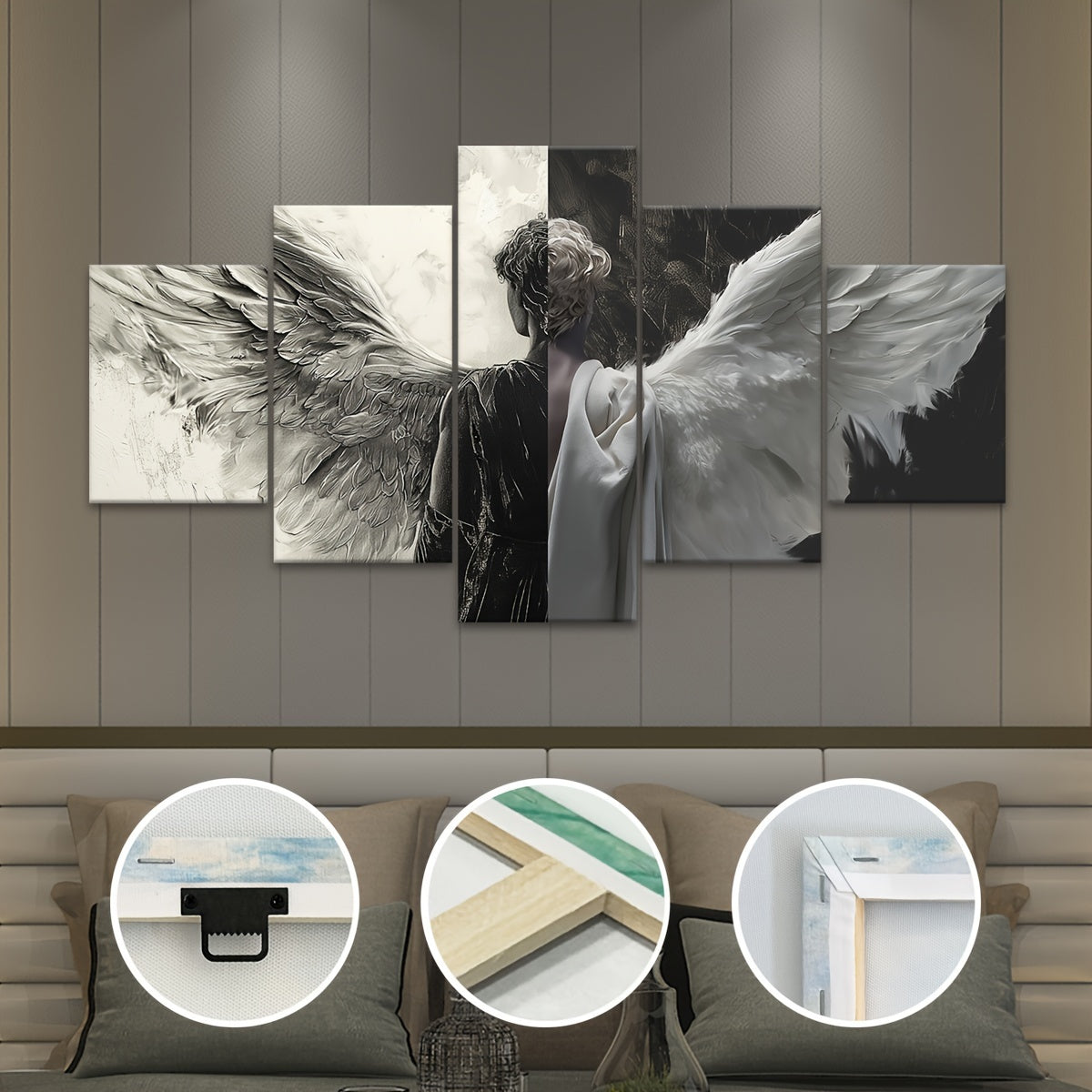 Angel Wings Canvas Art Set, Art Deco & Contemporary Style Wall Art - 5pcs