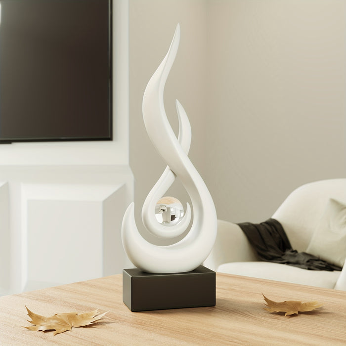 Elegant White Flame Abstract Resin Sculpture with Crystal Center