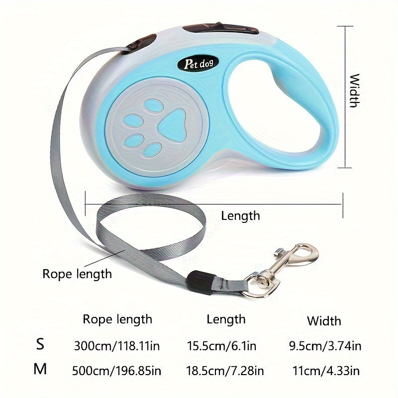 Paw Print Retractable Dog Leash, Durable Polyester Material