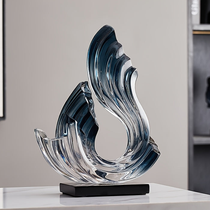 Elegant Blue-Green Resin Abstract Wave Statue