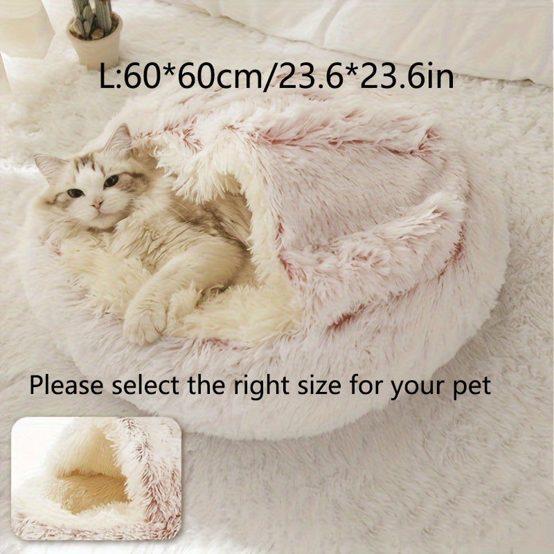 Luxurious Plush Hooded Donut Pet Bed for Cats & Small Dogs