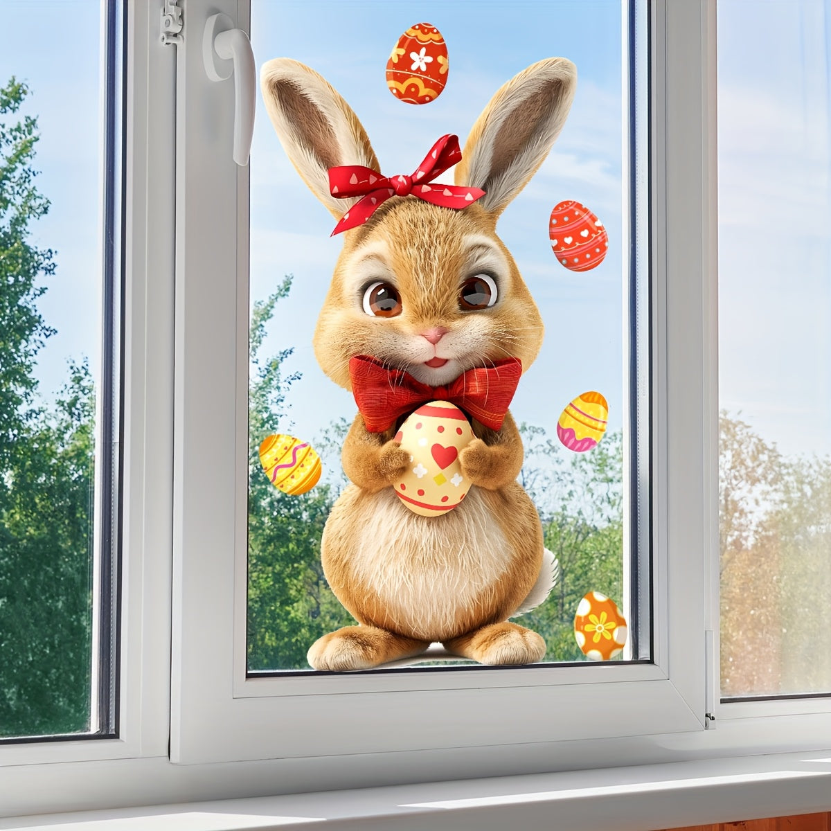 Easter Bunny & Egg Double-Sided Electrostatic Glass Window Cling