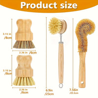 2/4pcs Natural Wood Handle Kitchen Cleaning Brush Set, Reusable Medium Firmness, with Sisal and Palm Fiber, for Pots, Pans, and Vegetables, Non-Electric Cookware Scrubbing Kit