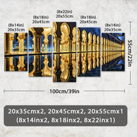 Wooden Framed Canvas, Magnificent Architecture Theme Poster - 5pcs