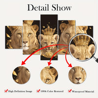 Art Deco Lion Family Canvas Wall Art Set - 5pcs