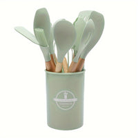 12pcs Silicone Kitchen Utensil Set with Wooden Handles