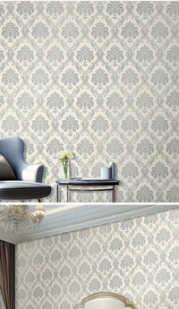 Easy Peel & Stick Silvery Damask Wallpaper