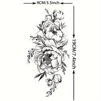 Realistic Black Peony Flower Temporary Tattoo Sticker