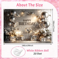 1 Piece, Happy Birthday Banner, Silvery And White Balloons And Gifts Birthday Party Celebration Decorations, 16 Years Old, 18 Years Old, 21 Years Old, 30 Years Old, 40 Years Old, 50 Years Old, 60 Years Old Birthday Party Univ