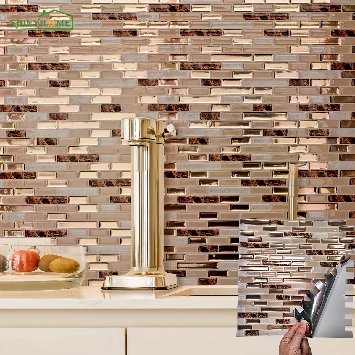 Shinyhome Peel and Stick Backsplash, 3D Mosaic Tile Stickers - 10-Piece