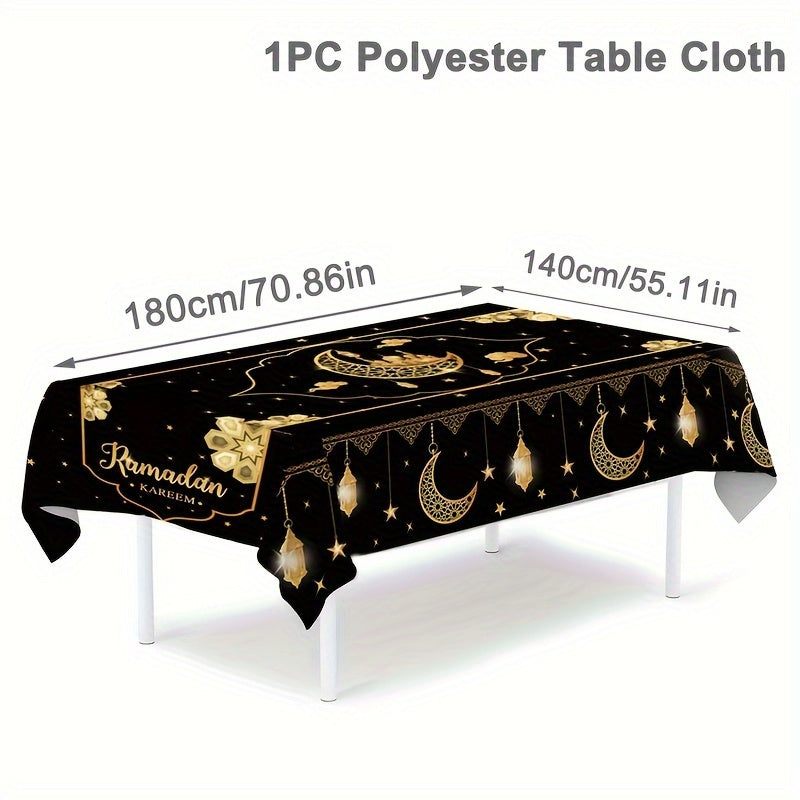 1pc Eid Mubarak Polyester Tablecloth, 180x140cm