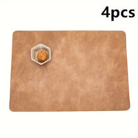 4pcs Set Faux Leather Placemats - Non-Slip, Heat-Resistant Table Mats with Cowhide Texture for Dining & Kitchen