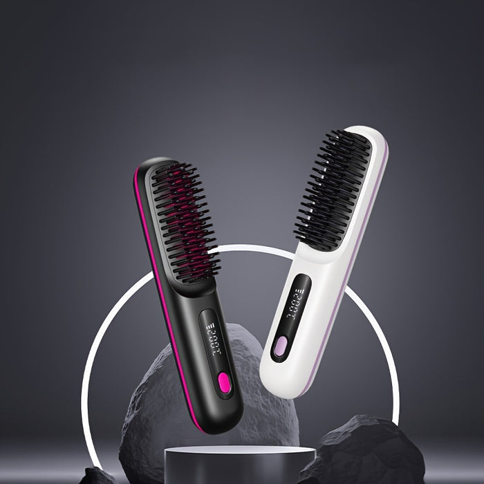 Portable&cordless straight hair comb, rapid heating, constant temperature anti-hot design, negative ion technology, intelligent digital display, USB charging, delicate and lightweight, very suitable for home and travel use, i