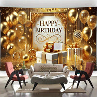 Luxurious Golden-Themed Happy Birthday Backdrop - 243.84x182 cm