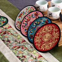 12 Pieces of Traditional Chinese Embroidered Coasters - 12.8cm/5.03in Diameter - Linen Blend Cover - Perfect for Home and Kitchen Decor