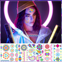 Neon UV Light Temporary Tattoos, Fluorescent Glow in the Dark Stickers - 20-Pack