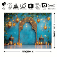 1pc Elegant Blue Moroccan Nights Backdrop - Durable Polyester with Intricate Middle Eastern Design, Ideal for Weddings, Travel & Events - Featuring Lanterns, Candles & Festive Decor