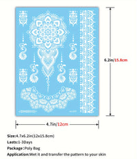 White Henna Temporary Tattoos - Lace Mandala Designs - 4 Sheets