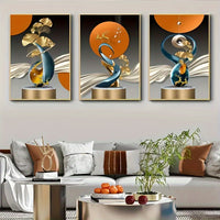 Modern Golden Deer & Ginkgo Biloba Canvas Art Set - 3pcs