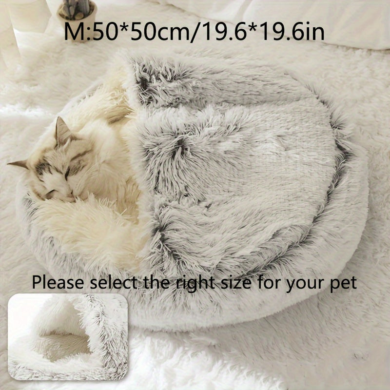 Luxurious Plush Hooded Donut Pet Bed for Cats & Small Dogs