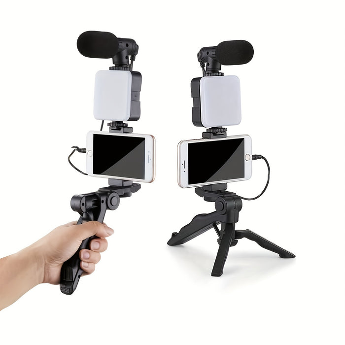 Mobile Phone Microphone Light Kit Portable Mobile Phone Tripod Fill Light Microphone Set for Live Broadcasting