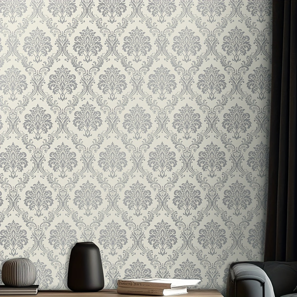 Easy Peel & Stick Silvery Damask Wallpaper