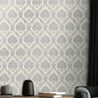 Easy Peel & Stick Silvery Damask Wallpaper