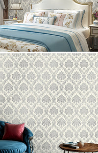 Easy Peel & Stick Silvery Damask Wallpaper