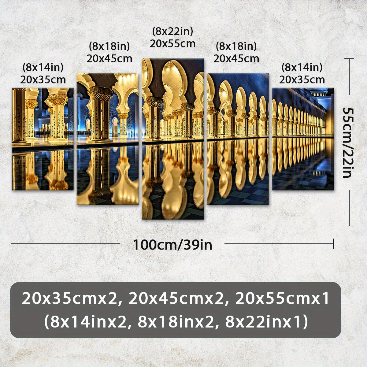 Wooden Framed Canvas, Magnificent Architecture Theme Poster - 5pcs