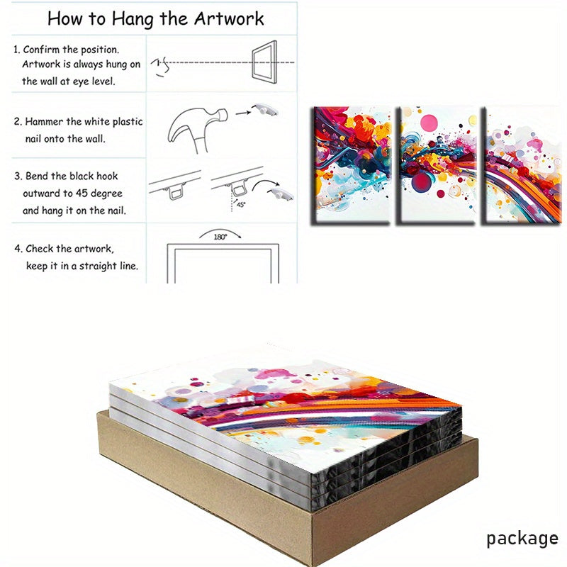 Abstract Acrylic Paintings - Framed Canvas Art Set - 3pcs