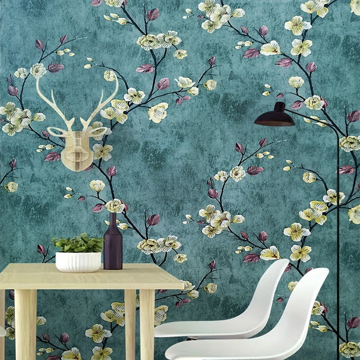 Vintage Style Emerald Floral Pattern PVC Wallpaper