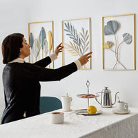 Colorful Leaf Metal Wall Art - Nordic Luxe Iron Plant Decor - 3pcs Set