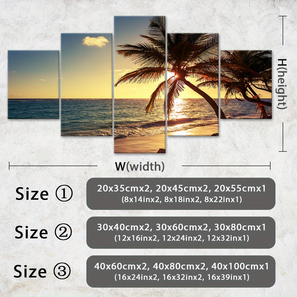 Wooden Framed Canvas, Island Scenery - 5pcs