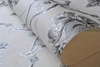 Elegant White Embossed Damask Wallpaper